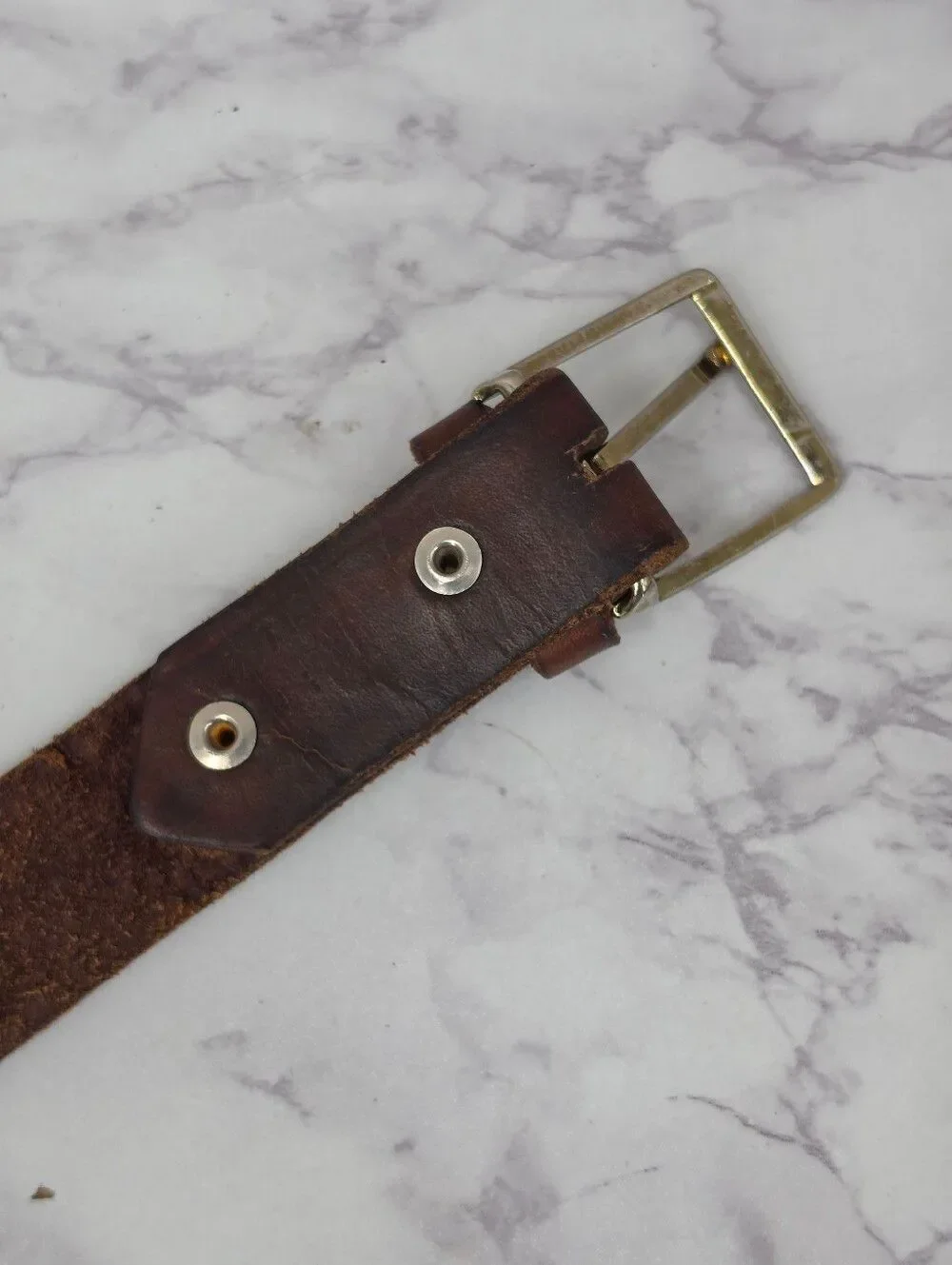 Vintage Tooled Brown Leather Belt with Silver Buckle VERY WORN